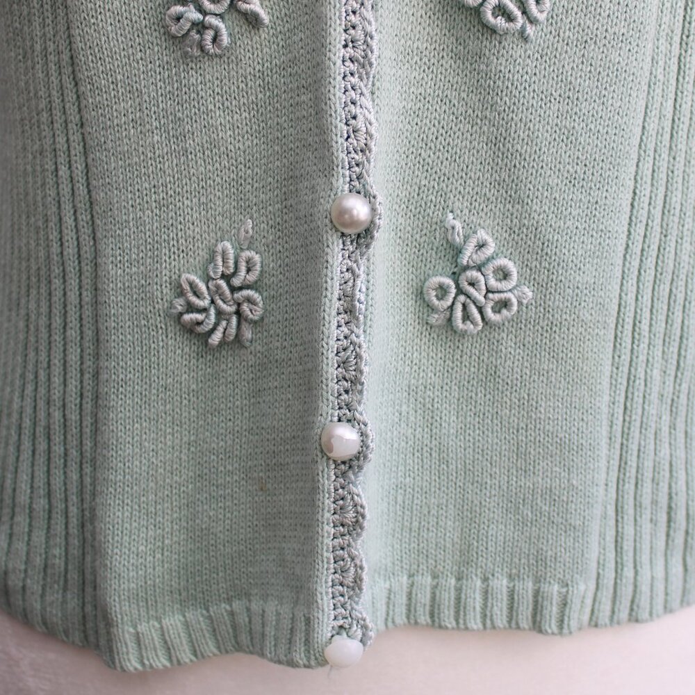 Rabbit Rabbit Rabbit Sage Green Floral Knit Short Sleeve Cardigan Size Medium/8 - Picture 7 of 7
